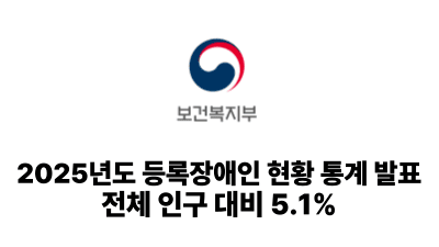 2026 보건복지부: 2025년도 등록장애인 현황 통계 발표 전체 인구 대비 5.1%