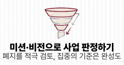 미션·비전으로 사업 판정하기: 폐지를 적극 검토, 집중의 기준은 완성도
